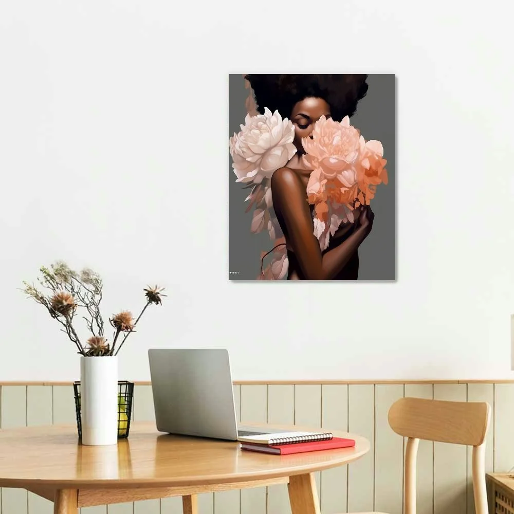 COMIO African American Wall Art Pink Flower on Black Women Head Vintage Canvas Art Paintings Modern Abstract  Picture Home Wall Decor for Bedroom Living Room - Curated Treasures Market