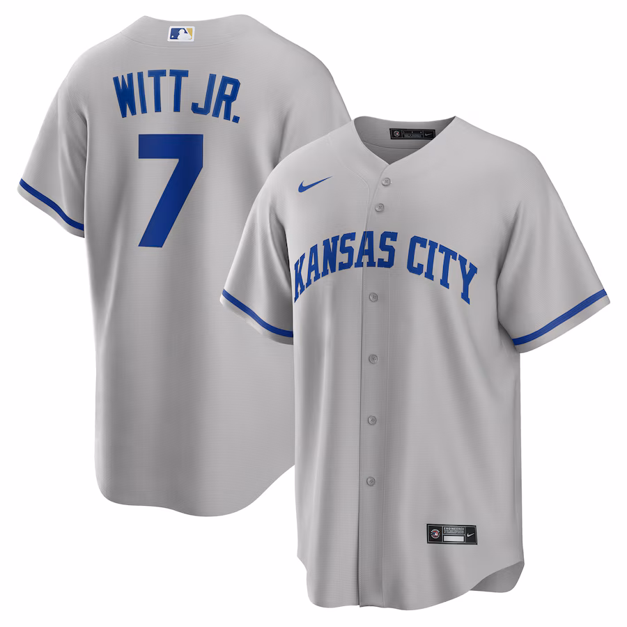 Men's Kansas City Royals Bobby Witt Jr. Nike Gray Road Replica Jersey