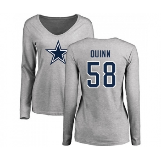 Football Women's Dallas Cowboys #58 Robert Quinn Ash Name & Number Logo Slim Fit Long Sleeve T-Shirt