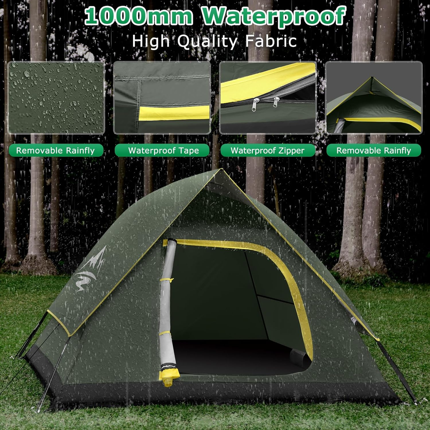 Camping Tent 1/2/3/4 Person Dome Tent  Windproof Waterproof Tent with Removable Rainfly & Carry Bag  Easy Set Up Backpacking Tents for Camping  Hiking or Beach - Curated Treasures Market