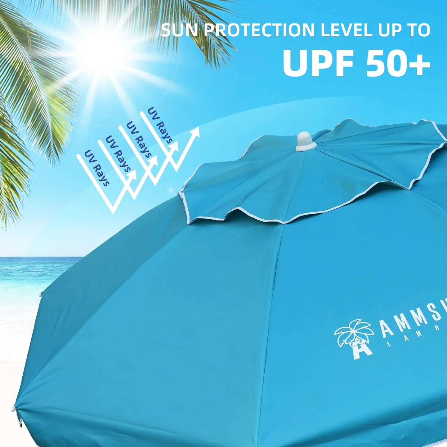 AMMSUN 6.5ft Heavy Duty Beach Umbrella with Tilt Sun Shelter & UV Protection & Carry Bag,Sky Blue - Curated Treasures Market