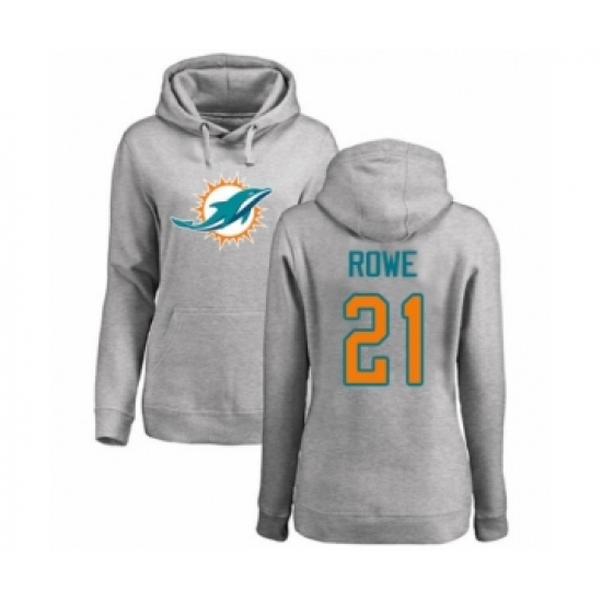 Football Women's Miami Dolphins #21 Eric Rowe Ash Name & Number Logo Pullover Hoodie