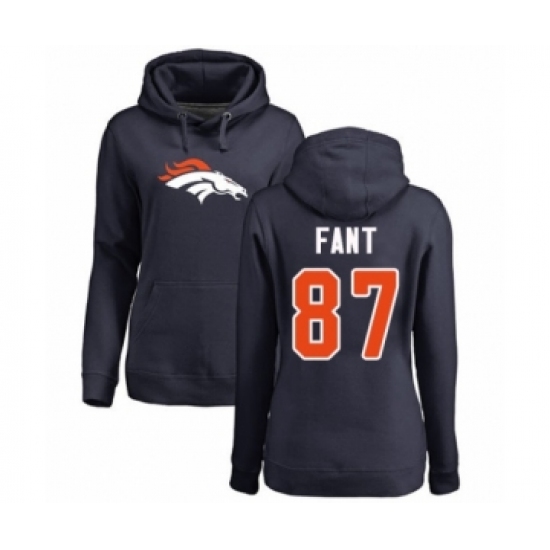 Football Women's Denver Broncos #87 Noah Fant Navy Blue Name & Number Logo Pullover Hoodie