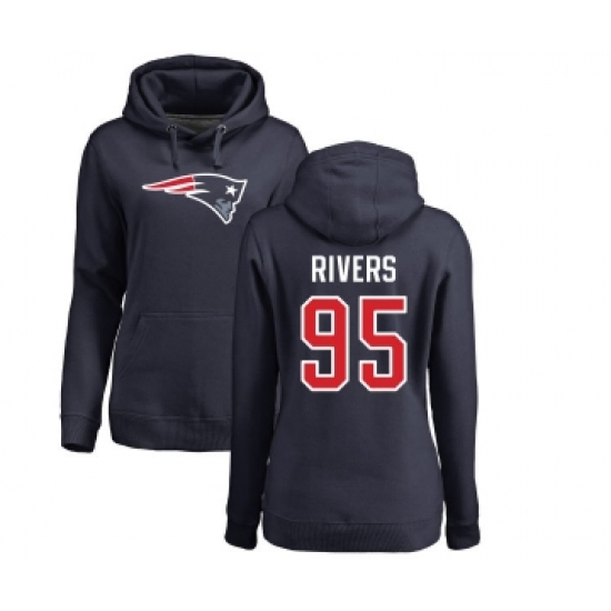 Football Women's New England Patriots #95 Derek Rivers Navy Blue Name & Number Logo Pullover Hoodie