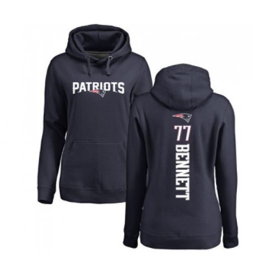 Football Women's New England Patriots #77 Michael Bennett Navy Blue Backer Pullover Hoodie