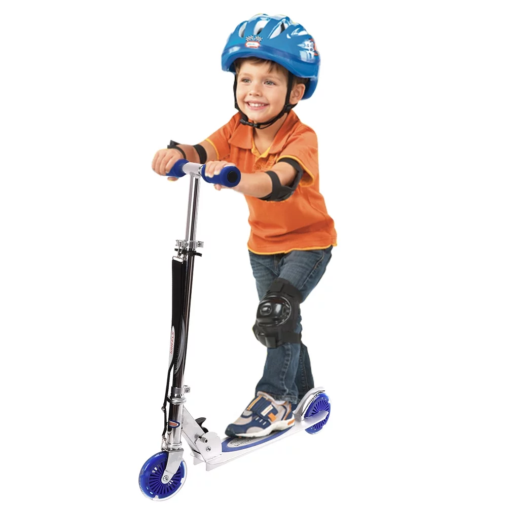 ChromeWheels Kick Scooter for Boys, Deluxe Adjustable Handle Kids Scooter Light up wheel with Kickstand age 5 Blue - Curated Treasures Market