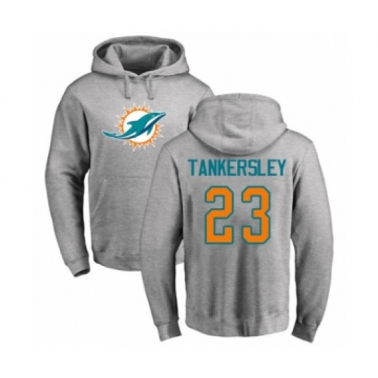 Football Miami Dolphins #23 Cordrea Tankersley Ash Name & Number Logo Pullover Hoodie