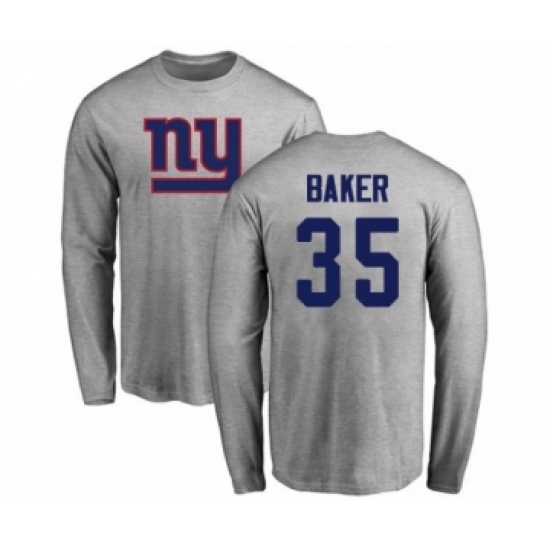 Football New York Giants #35 Deandre Baker Ash Name & Number Logo Long Sleeve T-Shirt