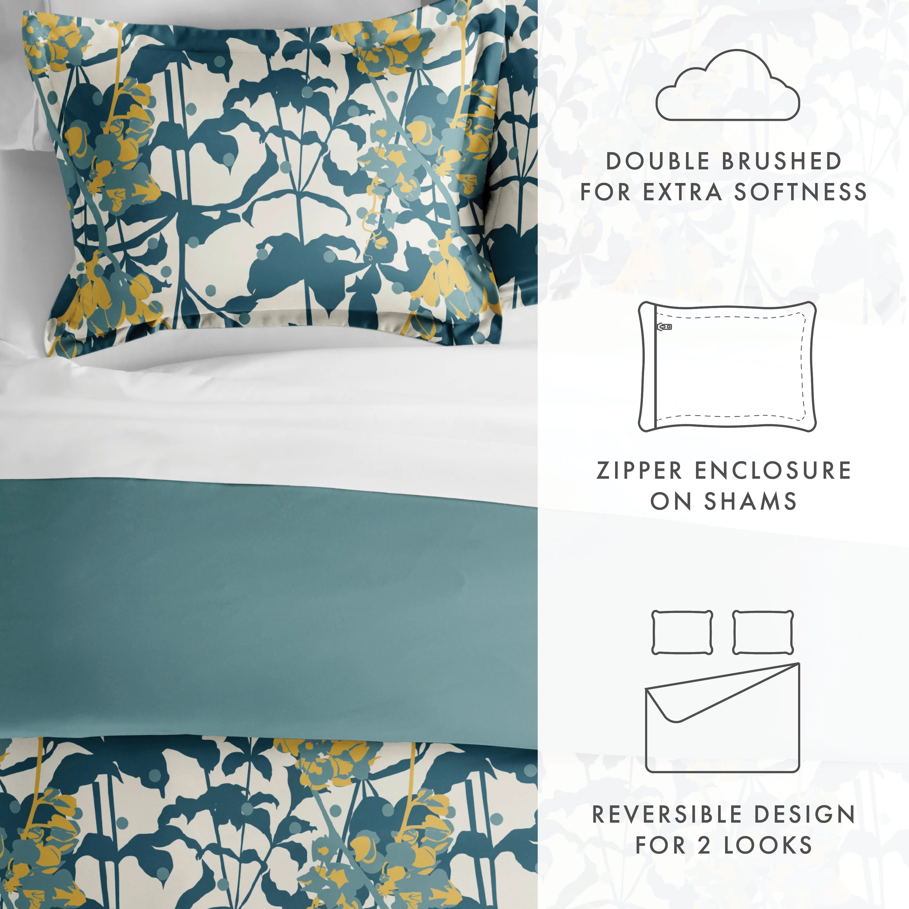 Noble Linens Teal Boho Flower Reversible 3-Piece Duvet Cover Set, Full/Queen - Curated Treasures Market