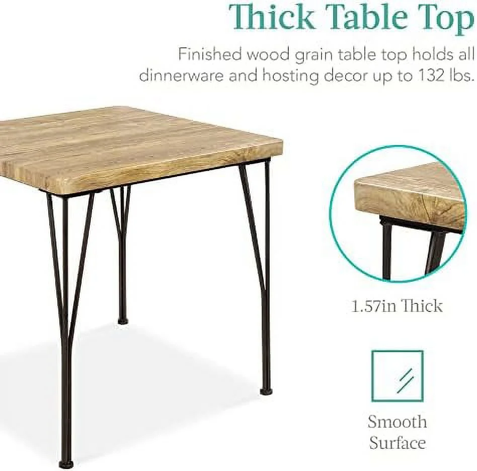 TJUNBOLIFE 3-Piece Dining Set Modern Dining Table Set  Metal and Wood Square Dining Table for Kitchen  Dining Room  Dinette  Breakfast Nook w/ 2 Chairs - Brown - Curated Treasures Market