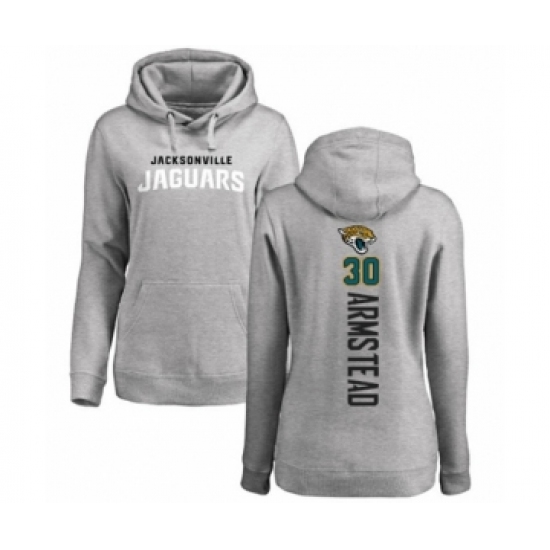 Football Women's Jacksonville Jaguars #30 Ryquell Armstead Ash Backer Pullover Hoodie