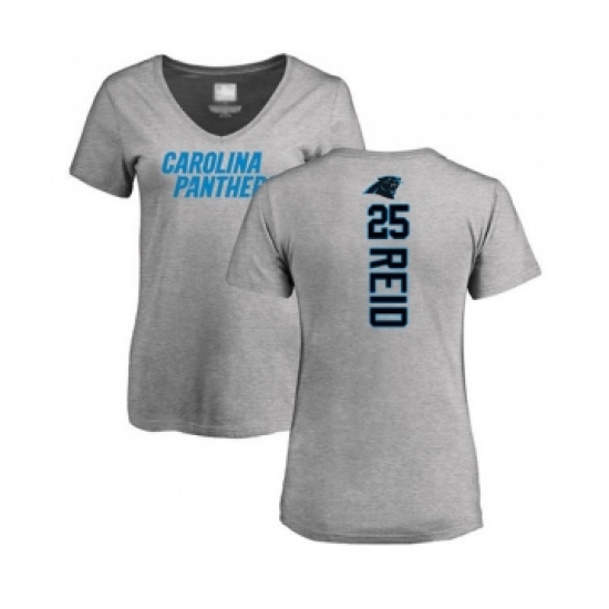 Football Women's Carolina Panthers #25 Eric Reid Ash Backer V-Neck T-Shirt