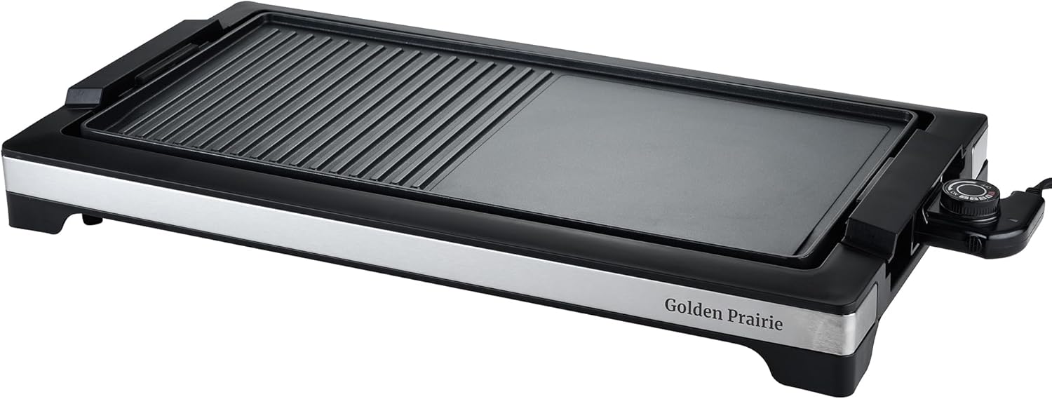 2-in-1 Grill & Griddle, Electric Smokeless Indoor Grill, 1800W Fast Heat Up BBQ Grill, Nonstick Cooking Plate, 5 Levels Adjustable Temperature, Detachable & Dishwasher Safe, Cool-touch Handles, Black