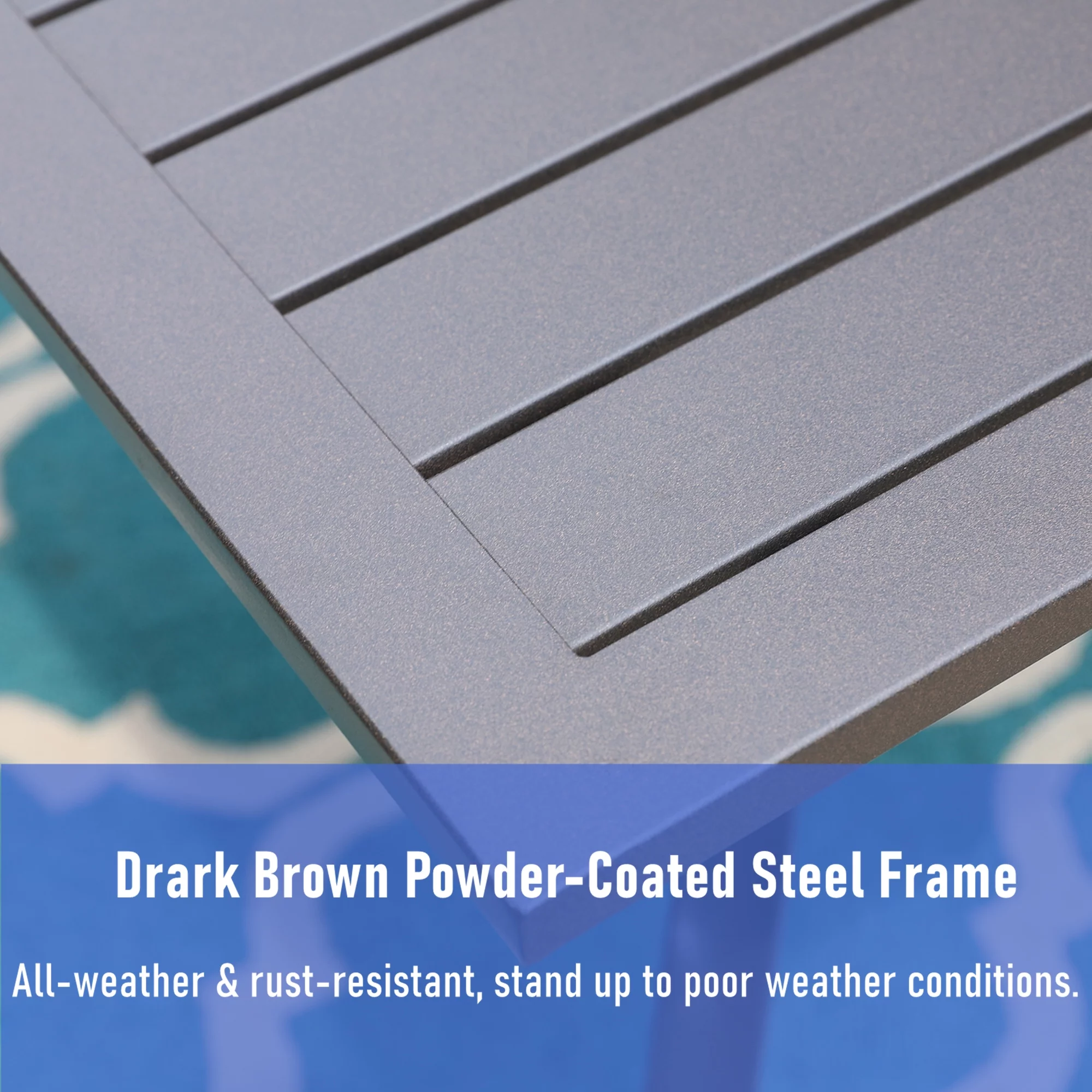 MF Studio Metal Steel Slat Patio Metal 37 inch Dining Table Steel Slat Bistro Large Square with 1.57 Umbrella Hole - Brown