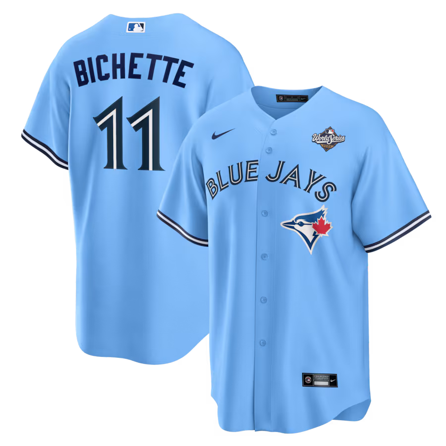Men's Toronto Blue Jays Bo Bichette Nike Powder Blue 2025 World Series Alternate Replica Jersey