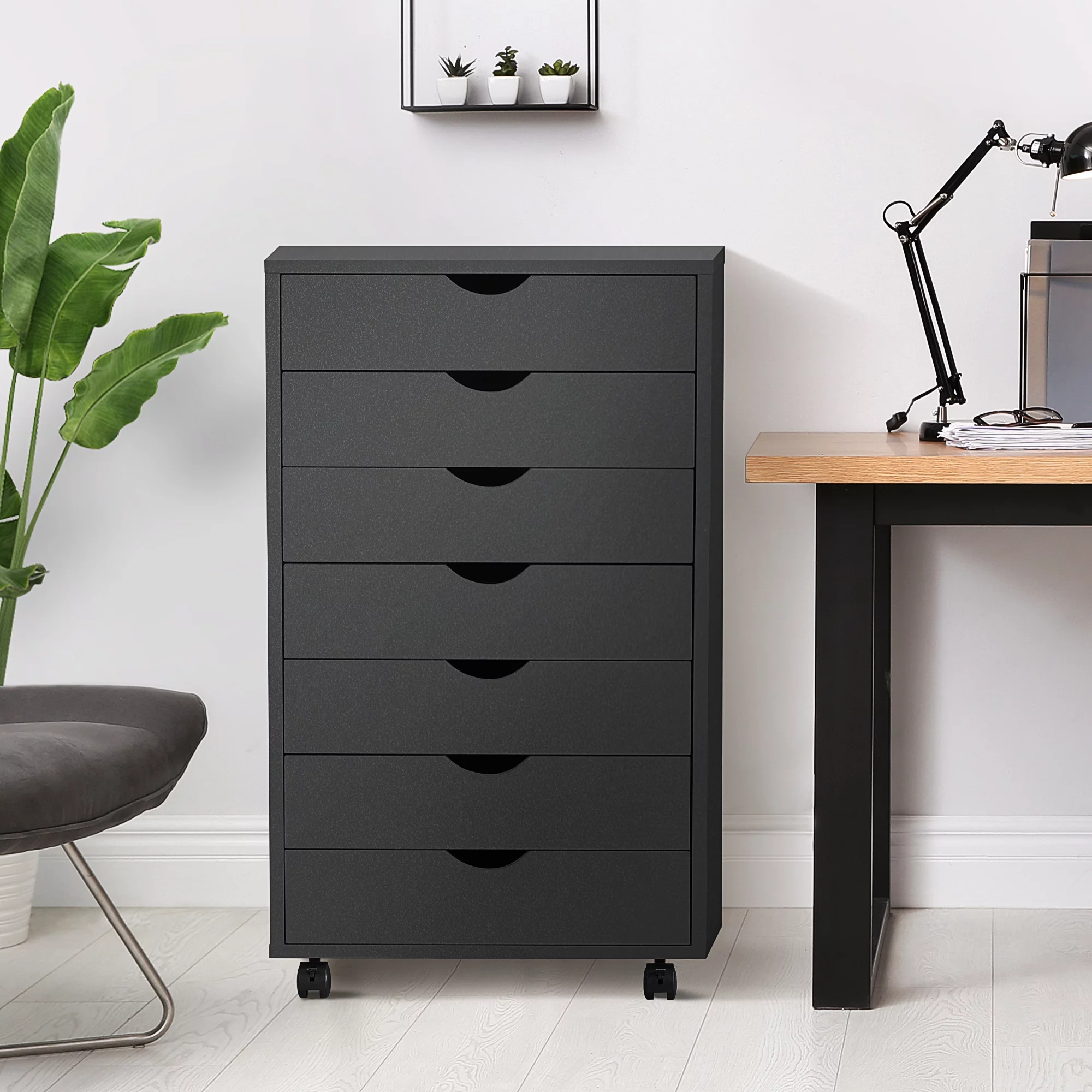 7 Drawer Dresser - Spacious Wood Storage Cabinet for Bedroom, Home, Office Organization, Black