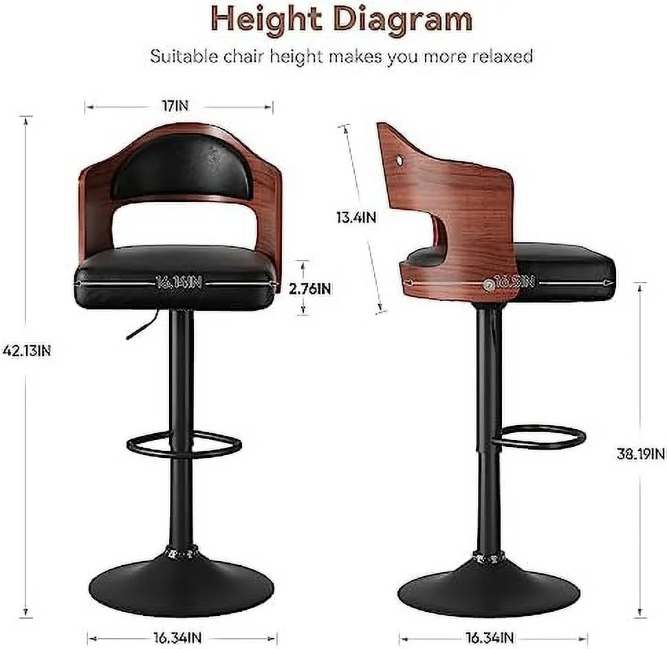 GVJMTKP Swivel  Stools Set of 4 Seat Adjustable Height 24.5-33.5IN  Wooden Barstools PU Leather Upholstered  Chairs with Back & Footrest for  Kitchen Dining Room White - Curated Treasures Market