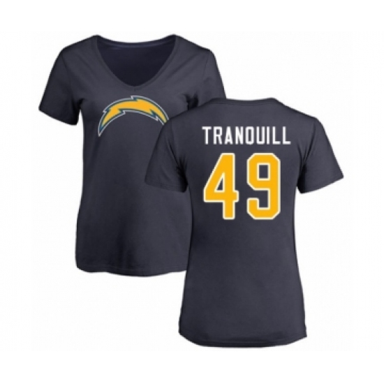 Football Women's Los Angeles Chargers #49 Drue Tranquill Navy Blue Name & Number Logo T-Shirt