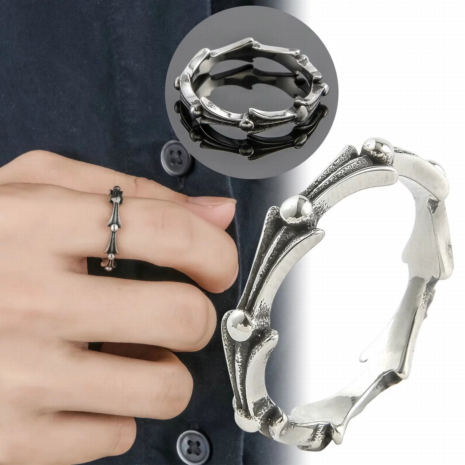 VBARHMQRT Engagement Ring Set for Women Heart Ring Titanium Steel Fishbone Chain Ring Stainless Steel Rings for Women Wedding Band Cubic Zirconia Rings for Women Black - Curated Treasures Market