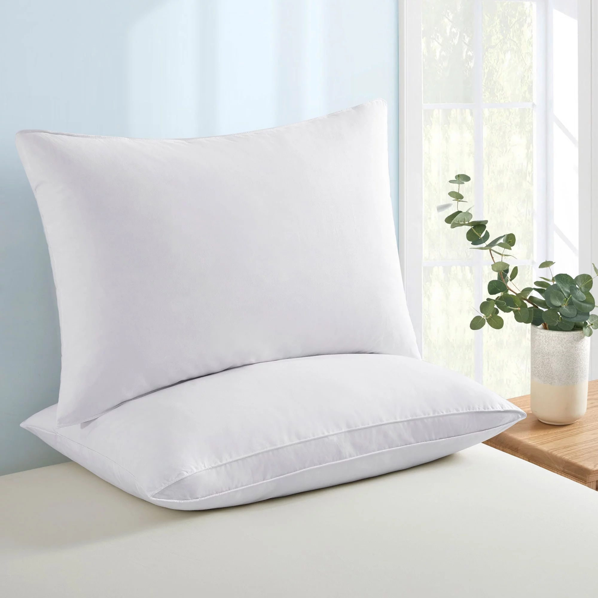 Peace Nest 2 Pack Gusseted Goose Feather Down Pillows with Cotton Cover - White King - Curated Treasures Market