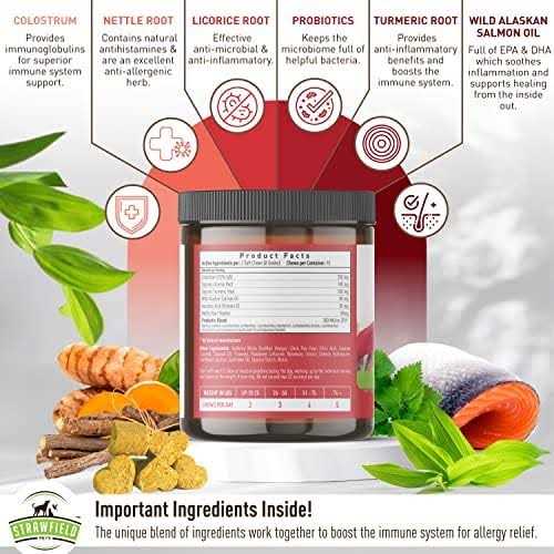 Strawfield Pets Super Dog Allergy Relief Soft Chews with Pre & Probiotics & Colostrum More Salmon Fish Oil for Dogs Natural Supplement for Dry Itch