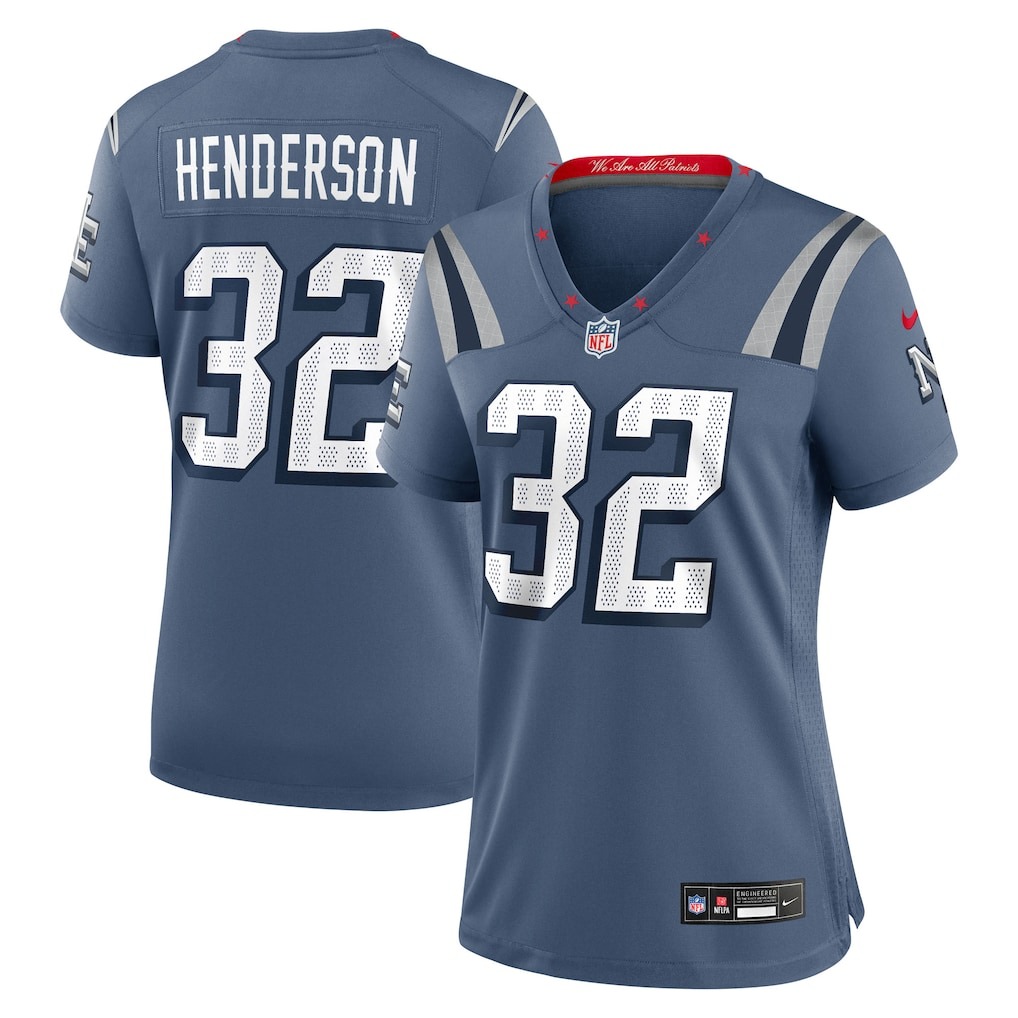 Women's New England Patriots TreVeyon Henderson Nike Storm Blue 2025 Rivalries Collection Game Jersey