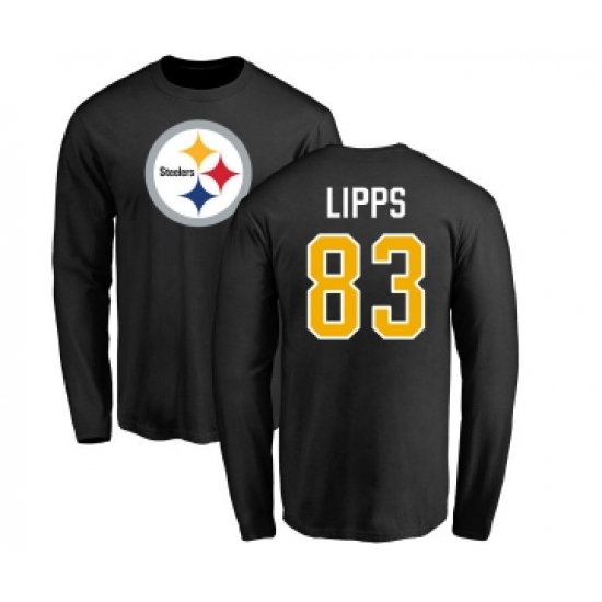 Football Pittsburgh Steelers #83 Louis Lipps Black Name & Number Logo Long Sleeve T-Shirt