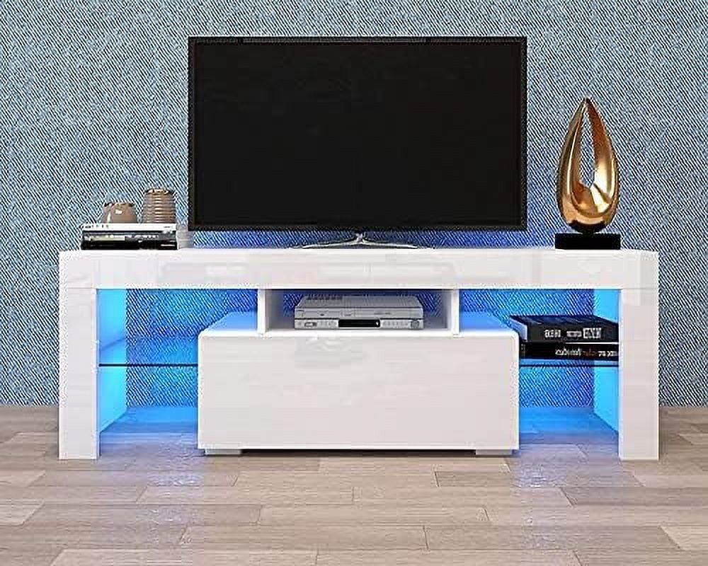 CKPFVY LED TV Stand for 55 inch TVs 20 Minutes Quick Assembly - High Gloss Entertainment Center with  Cabinets  Media Console Table Living Room Television Stands - Curated Treasures Market