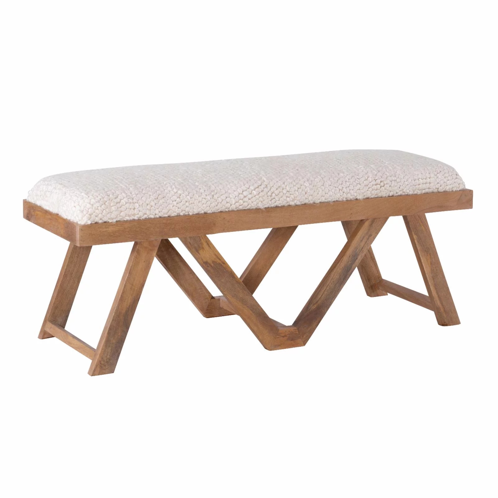 Powell Byan Bench - Brown with Off-White Handwoven Fabric - Curated Treasures Market