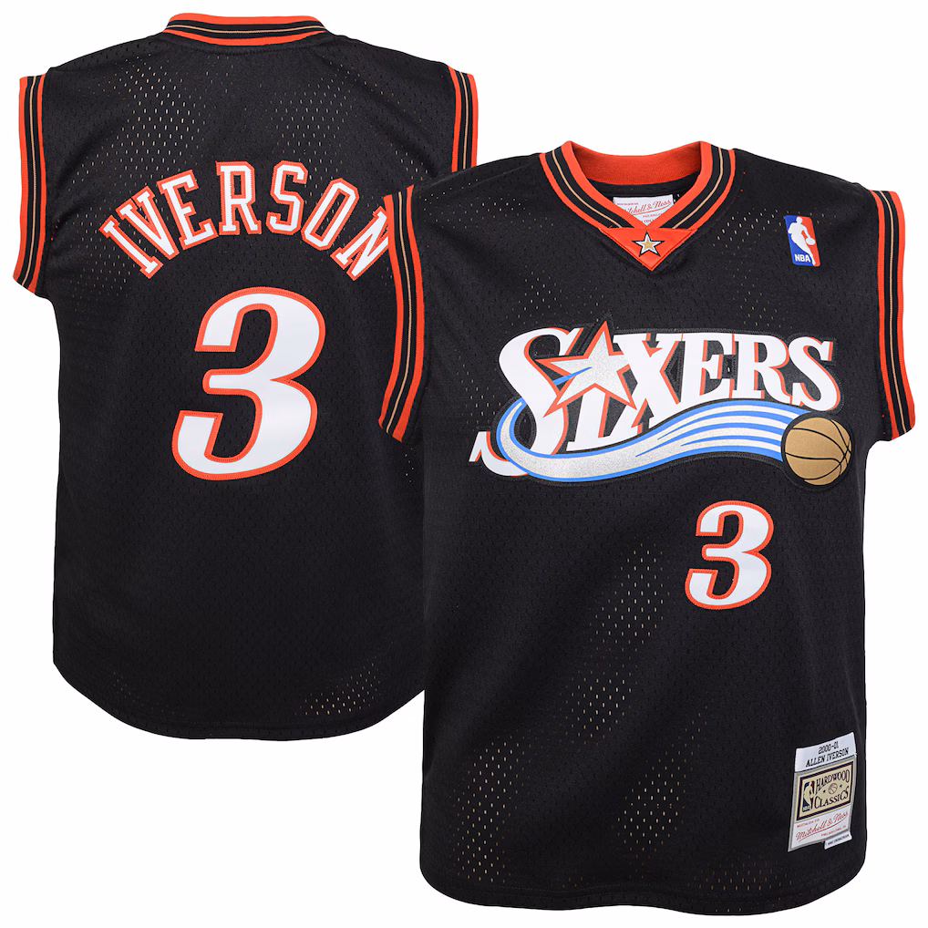 Youth Philadelphia 76ers Allen Iverson Mitchell & Ness Black 2000-01 Swingman Road Jersey
