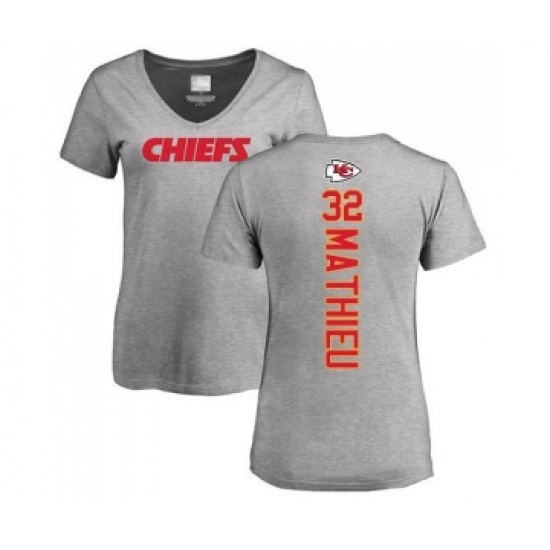 Football Women's Kansas City Chiefs #32 Tyrann Mathieu Ash Backer V-Neck T-Shirt