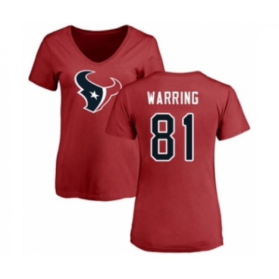 Football Women's Houston Texans #81 Kahale Warring Red Name & Number Logo T-Shirt
