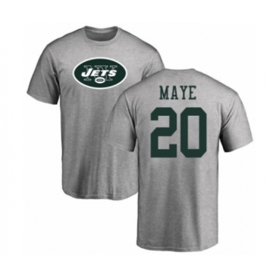 Football New York Jets #20 Marcus Maye Ash Name & Number Logo T-Shirt