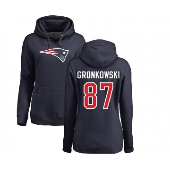 Football Women's New England Patriots #87 Rob Gronkowski Navy Blue Name & Number Logo Pullover Hoodie