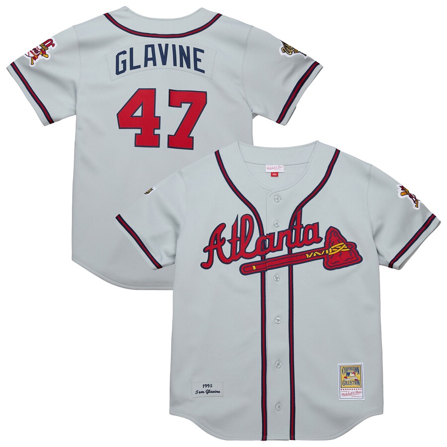 Men's Atlanta Braves Tom Glavine Mitchell & Ness Gray 1995 Throwback Authentic Jersey