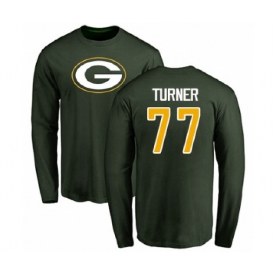 Football Green Bay Packers #77 Billy Turner Green Name & Number Logo Long Sleeve T-Shirt