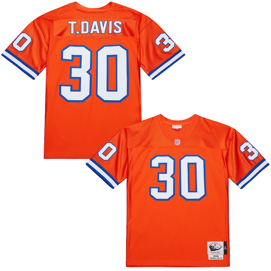Men's Denver Broncos Terrell Davis Mitchell & Ness Orange 1995 Authentic Throwback Retired Player Jersey