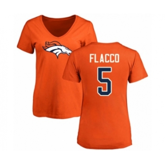 Football Women's Denver Broncos #5 Joe Flacco Orange Name & Number Logo T-Shirt