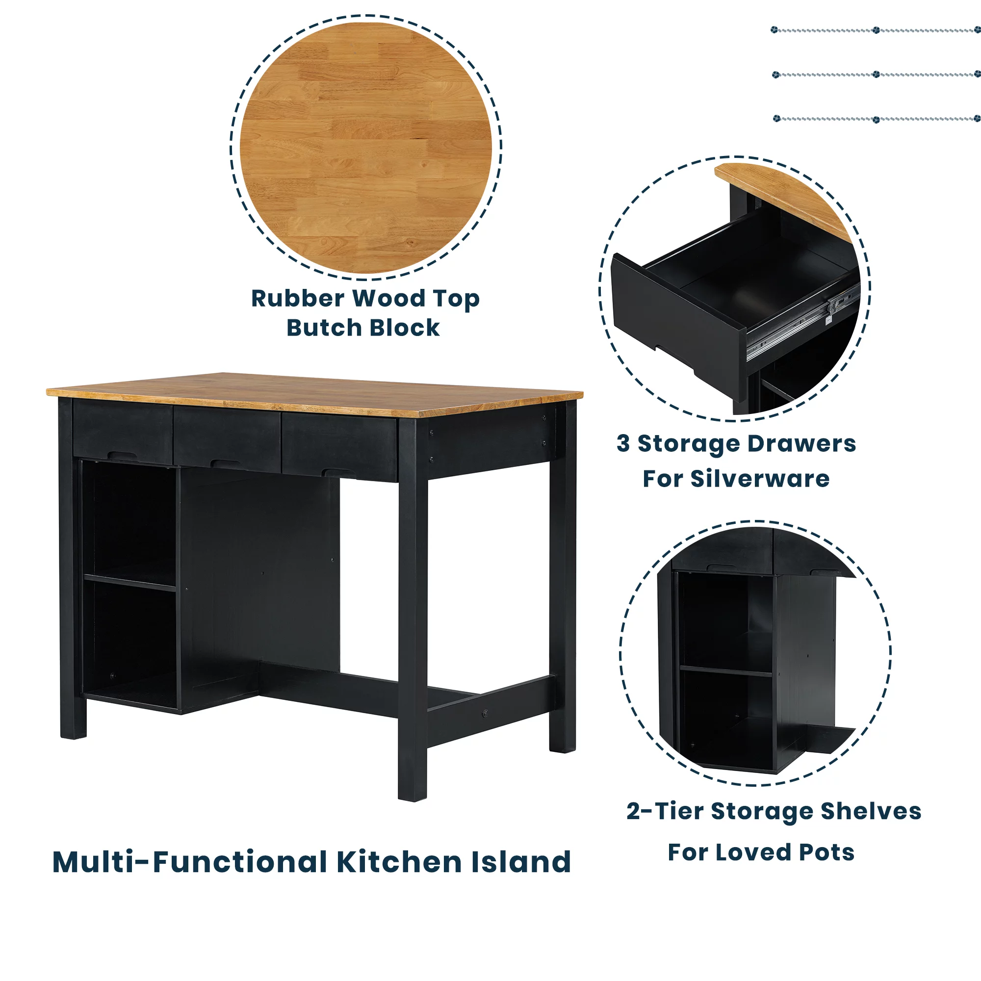 EUROCO Kitchen Island with Seatings,45