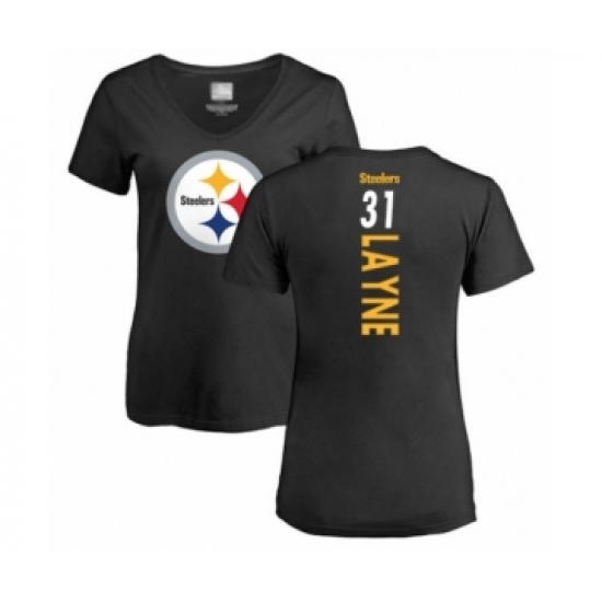 Women's Pittsburgh Steelers #31 Justin Layne Black Backer Slim Fit T-Shirt