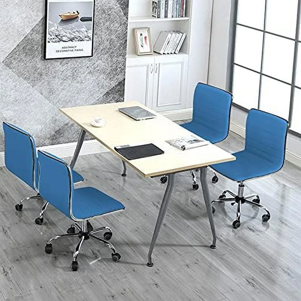 TJCGDTY 2 PCS Office Chair PU Leather Ribbered Low-Back Modern  Chair Executive Chair Armless Swivel Task Chair  Blue - Curated Treasures Market