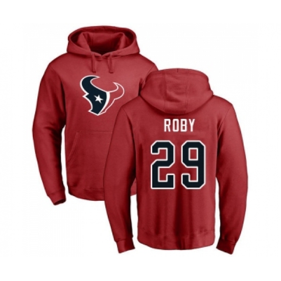 Football Houston Texans #29 Bradley Roby Red Name & Number Logo Pullover Hoodie