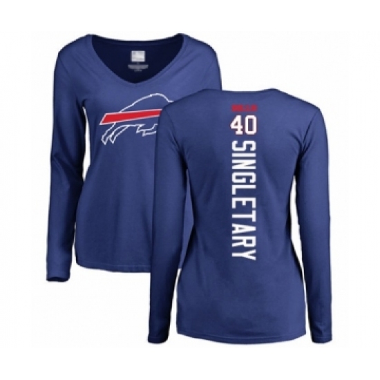 Football Women's Buffalo Bills #40 Devin Singletary Royal Blue Backer Long Sleeve T-Shirt