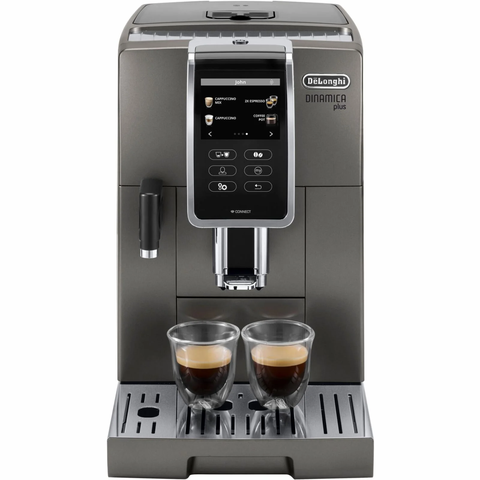 De'Longhi Dinamica Plus, Smart Coffee and Espresso Machine with Coffee Link Connectivity App and Automatic Milk Frother, Titanium