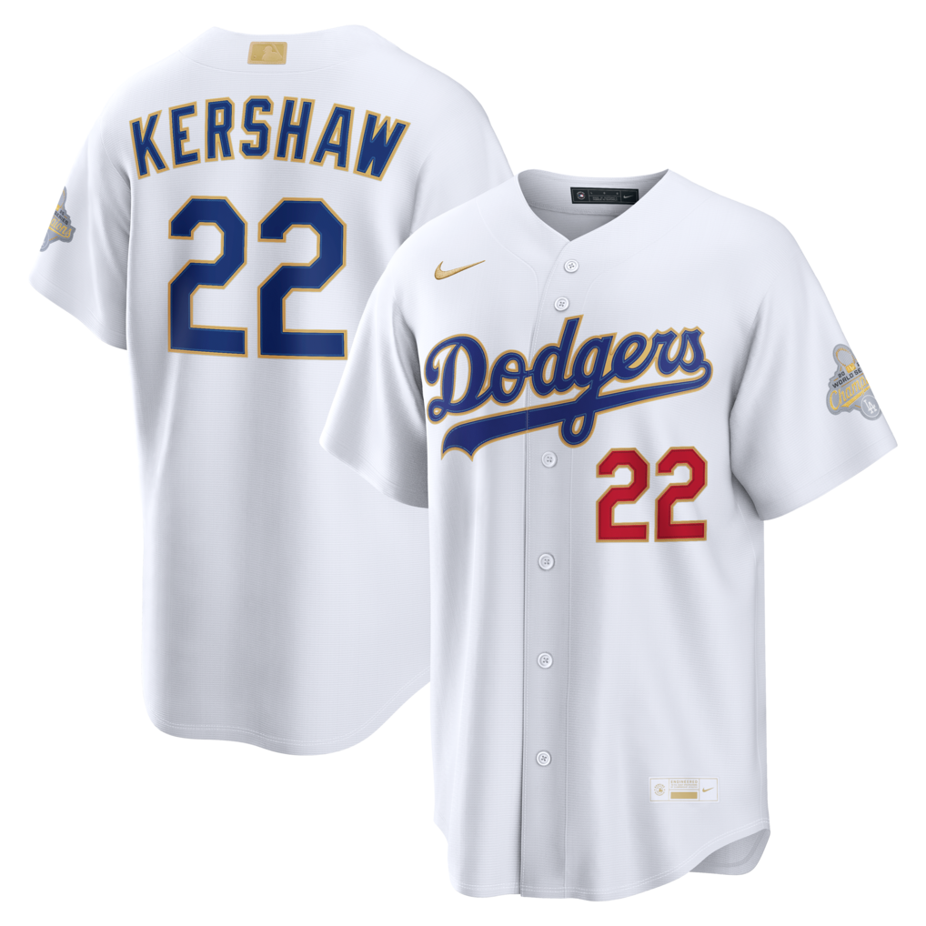 Men's Los Angeles Dodgers Clayton Kershaw Nike White 2026 Gold Collection Stadium Jersey