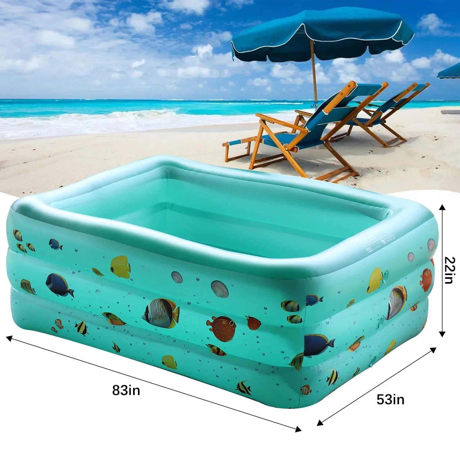 Inflatable Pool, 6.9 x 5 x 1.8 ft Family Swimming Pools for Kids, Toddlers, Infant, Adult, Rectangular, Thickened