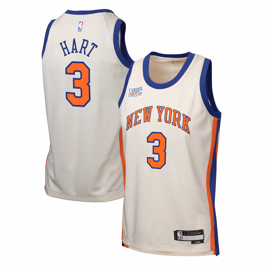 Youth New York Knicks Josh Hart Nike Cream 2025/26 City Edition Swingman Jersey