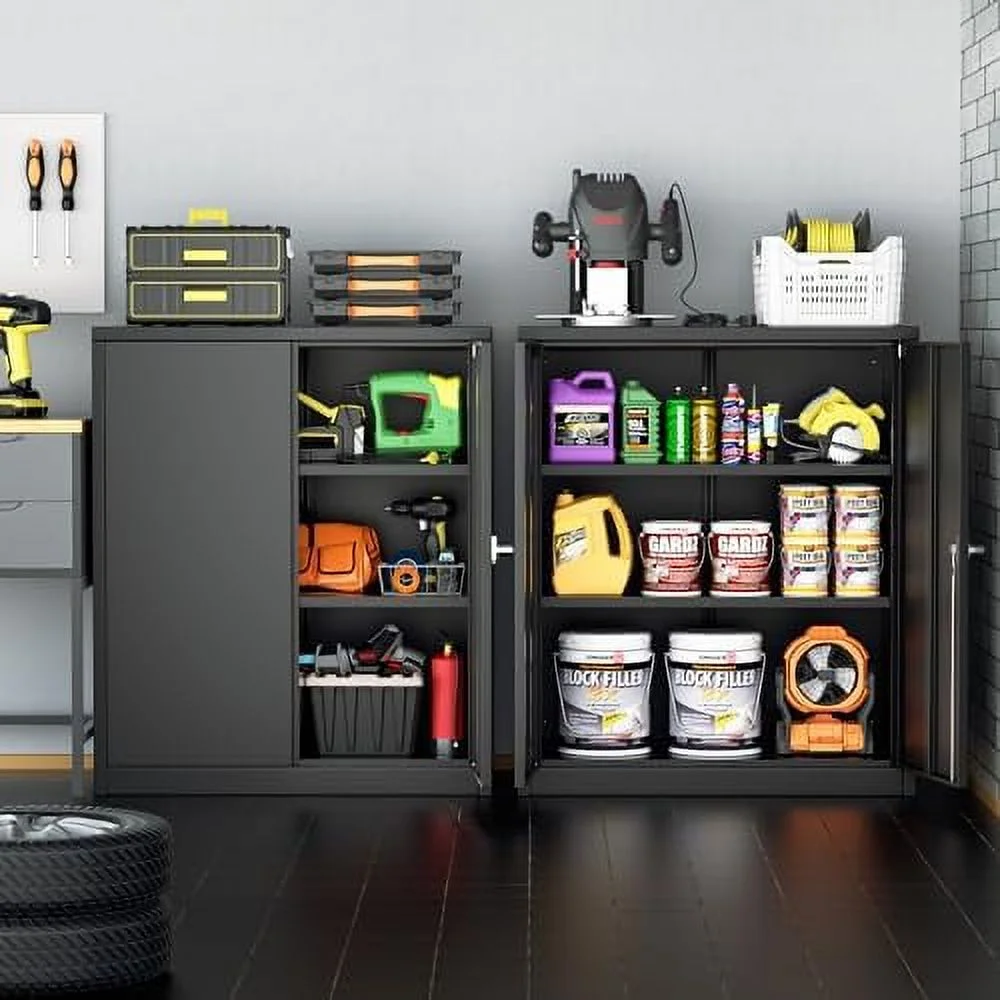 JYHOME 42" Locking Garage  Cabinet with 2 Drawers  Lockable Metal  Cabinet with Locking Doors and Adjustable Shelves  Black Tool Cabinet for Home Office  School  Etc - Curated Treasures Market