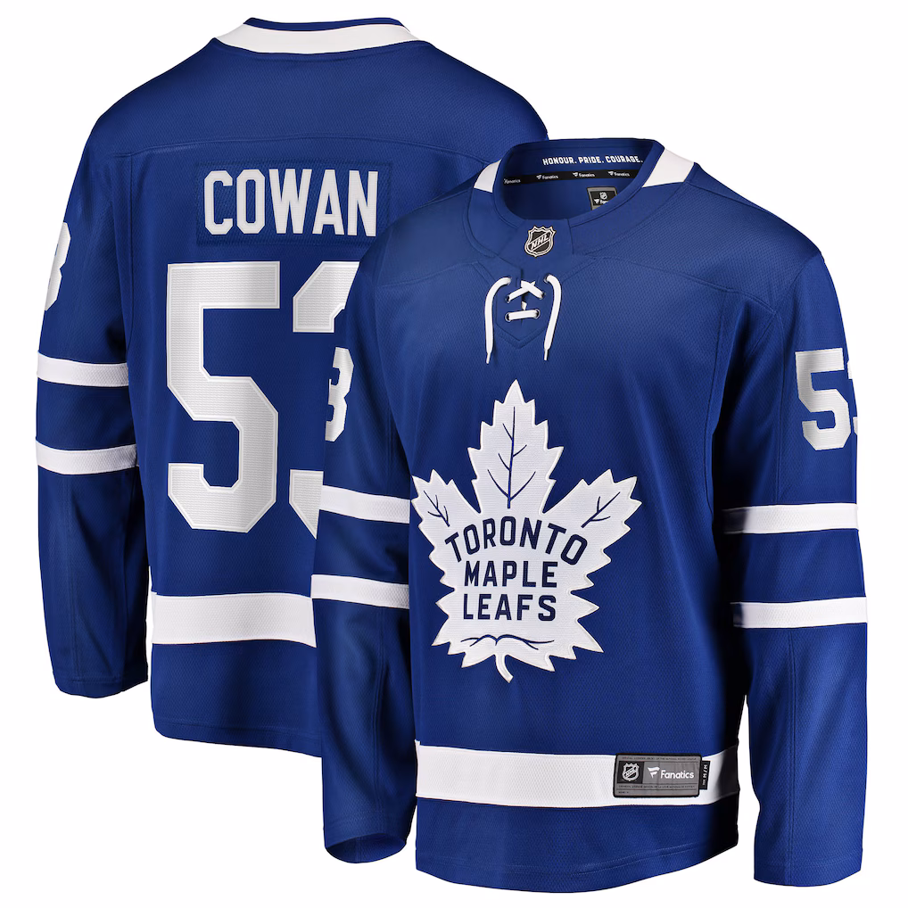 Men's Toronto Maple Leafs Easton Cowan Fanatics Blue Home Breakaway Jersey