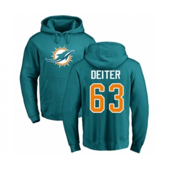 Football Miami Dolphins #63 Michael Deiter Aqua Green Name & Number Logo Pullover Hoodie